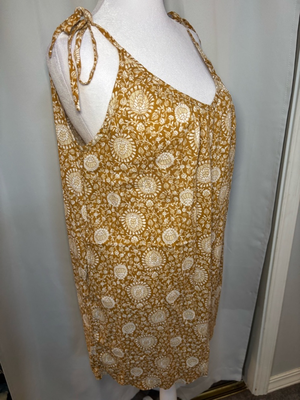 Old Navy Floral Tie Strap Sundress Mustard Boho Summer Dress L - Picture 5 of 6